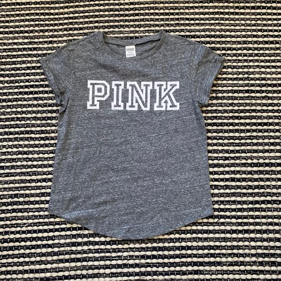 🌿VS PINK Womens Gray White Logo Short Sleeve Shirt M - Picture 2 of 6